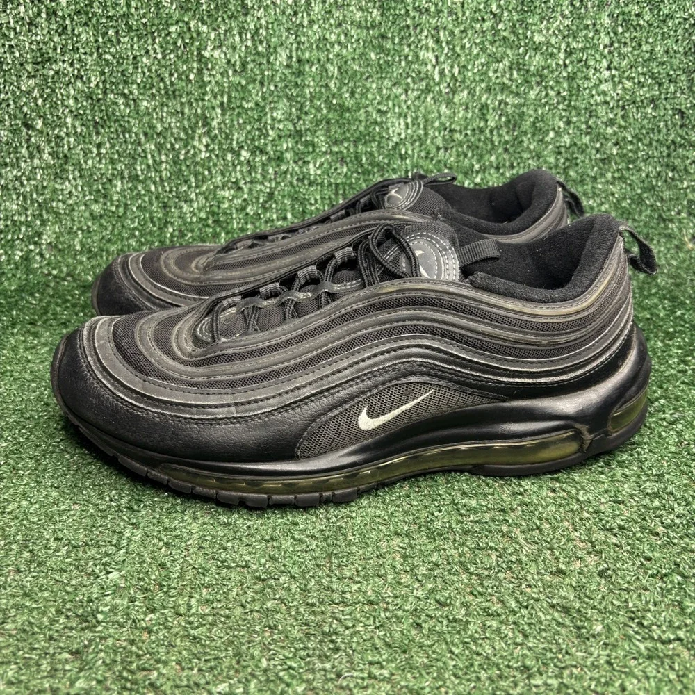 Nike Air Max 97 Triple Black Leather Mesh Streetwear Running Shoes Mens Size 9.5